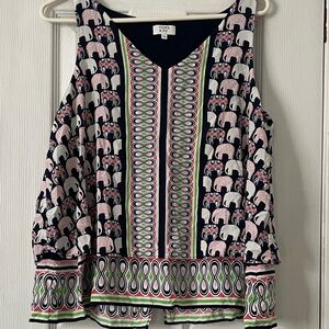 Crown & Ivy Multicolor Elephant Print Sleeveless Blouse
